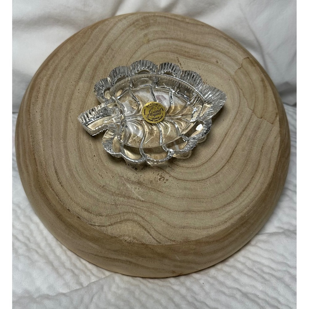 Cristal D'Arques France Leaf Trinket Dish Crystal Ashtray Vide Poche